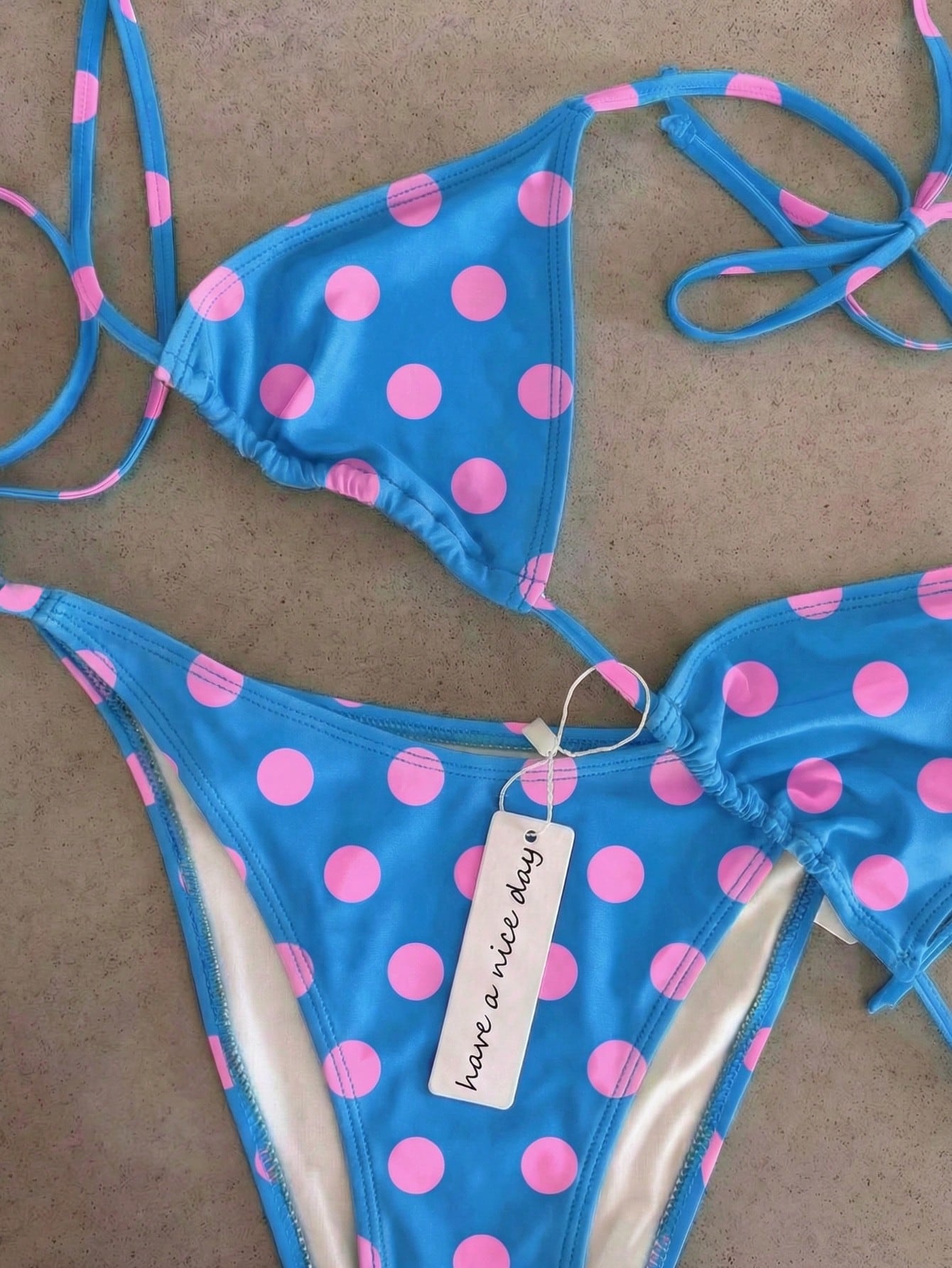Retro Navy Blue & Black Striped Spaghetti Strap Tie Bikini Set, Sexy