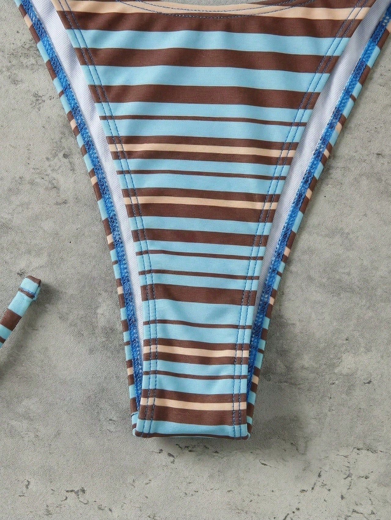 Retro Blue & Green Striped Spaghetti Strap Tie Bikini Set, Sexy