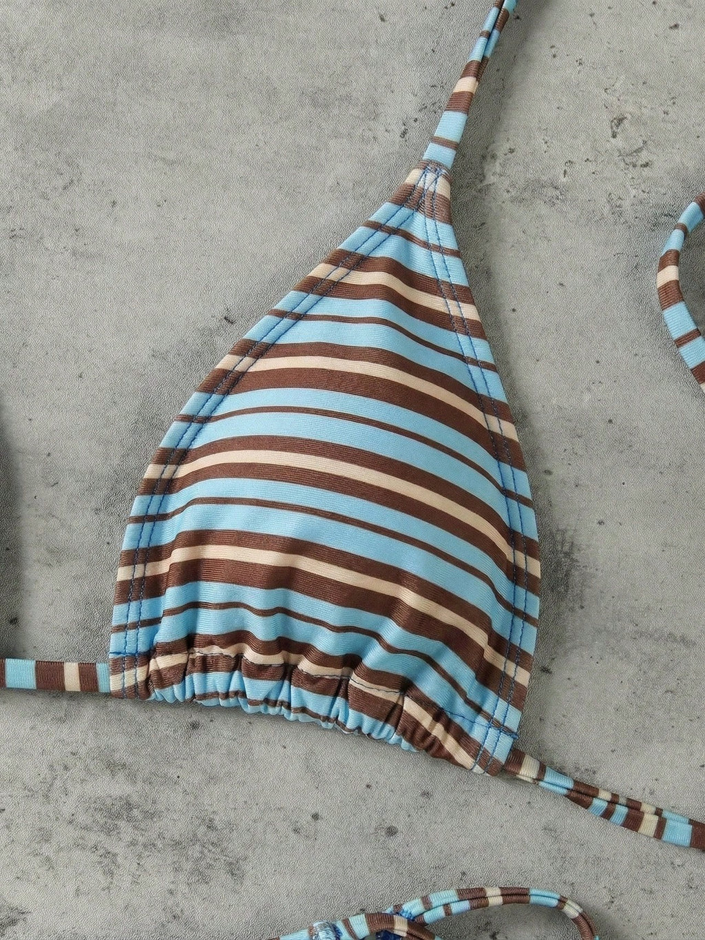 Retro Blue & Green Striped Spaghetti Strap Tie Bikini Set, Sexy