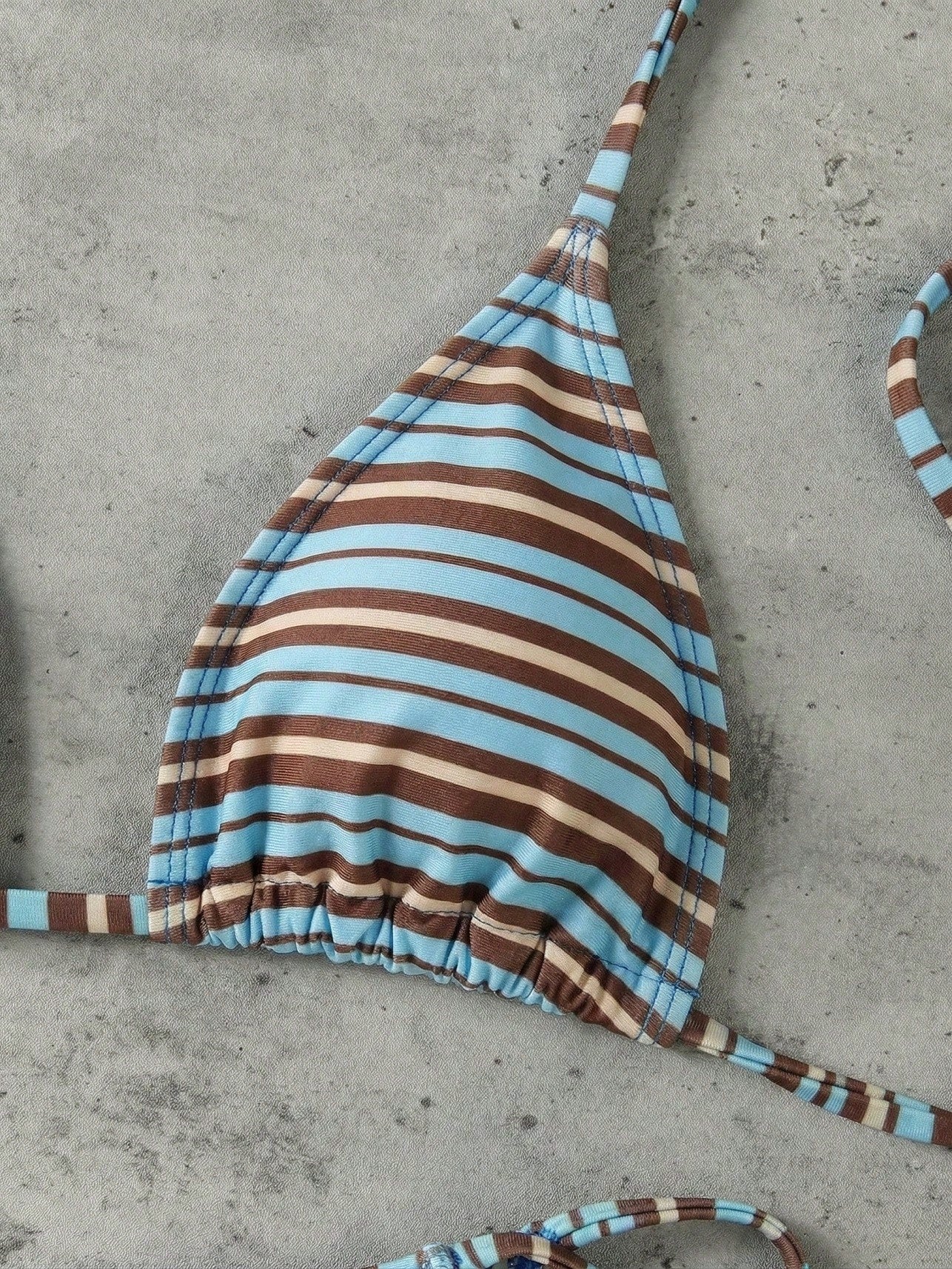 Retro Blue & Green Striped Spaghetti Strap Tie Bikini Set, Sexy