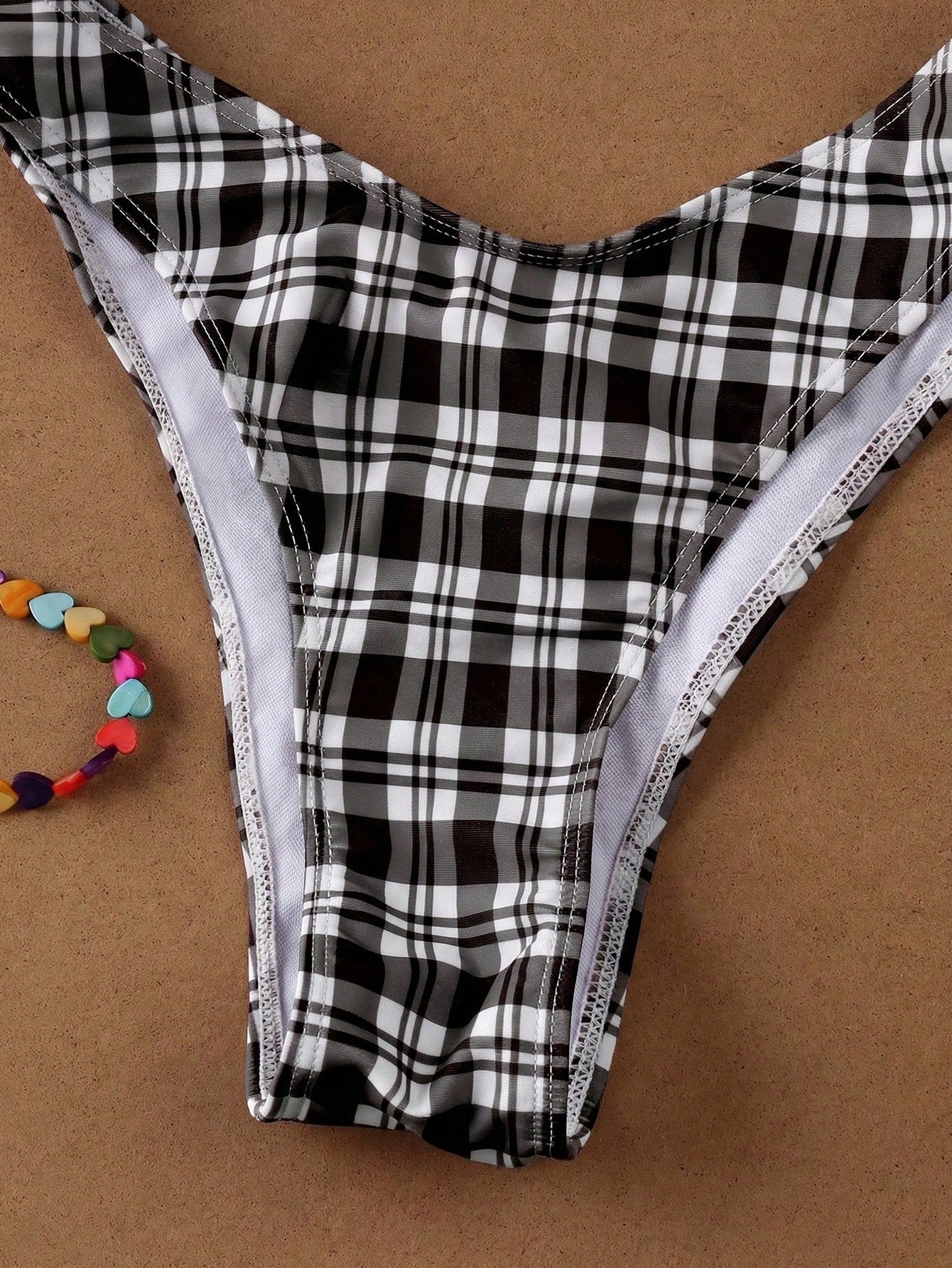 Women's Fashionable Elegant Red Plaid Print Sexy Halter Casual Bikini Set Set, Suitable For Beach Vacation, - image 17