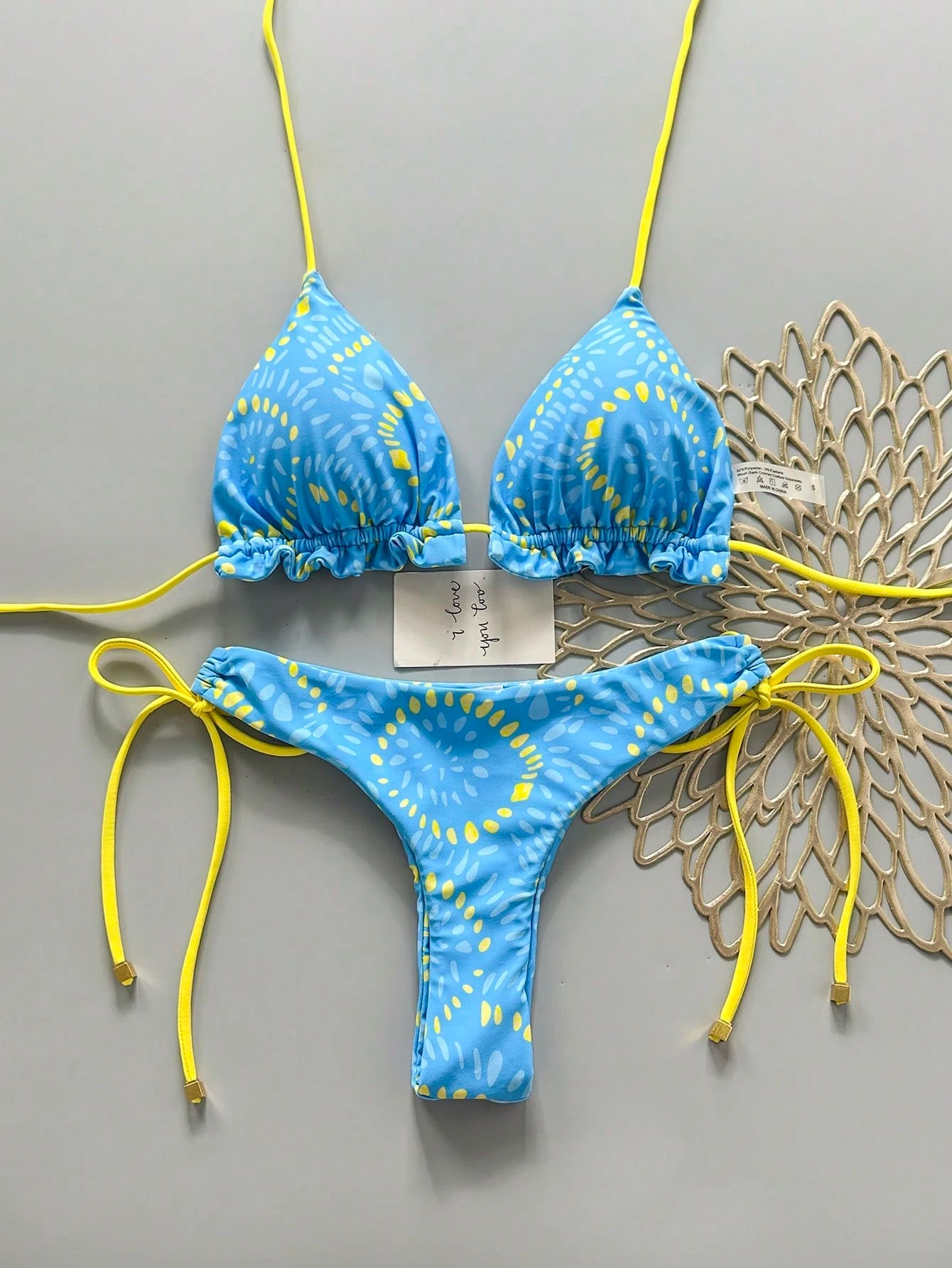 2pcs Solid Color Casual Cute Elegant Sexy Tie-Up Pearl Ball Polka Dot Bohemian Bikini Swimwear, Beach - image 6