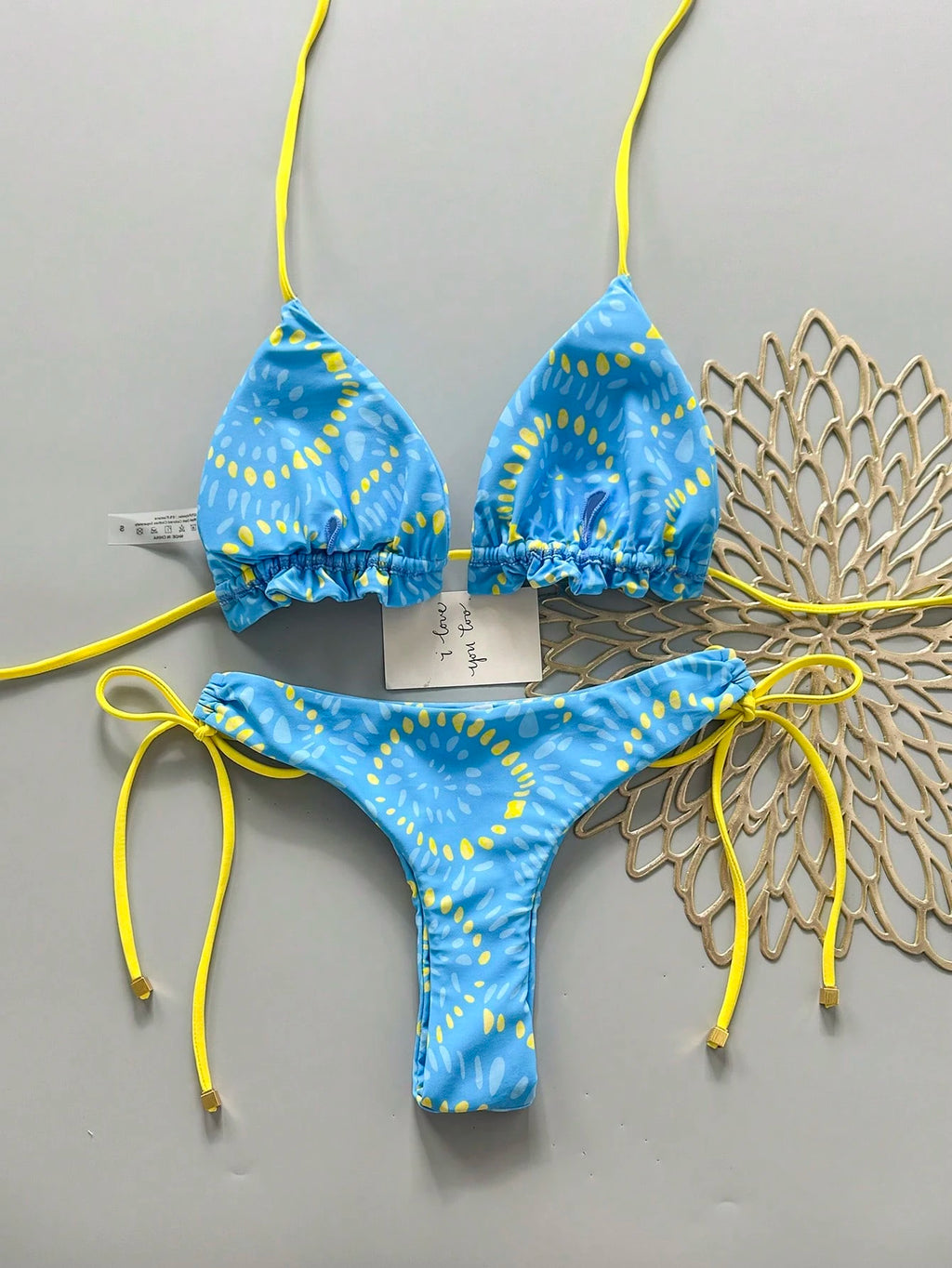 2pcs Solid Color Casual Cute Elegant Sexy Tie-Up Pearl Ball Polka Dot Bohemian Bikini Swimwear, Beach - image 7