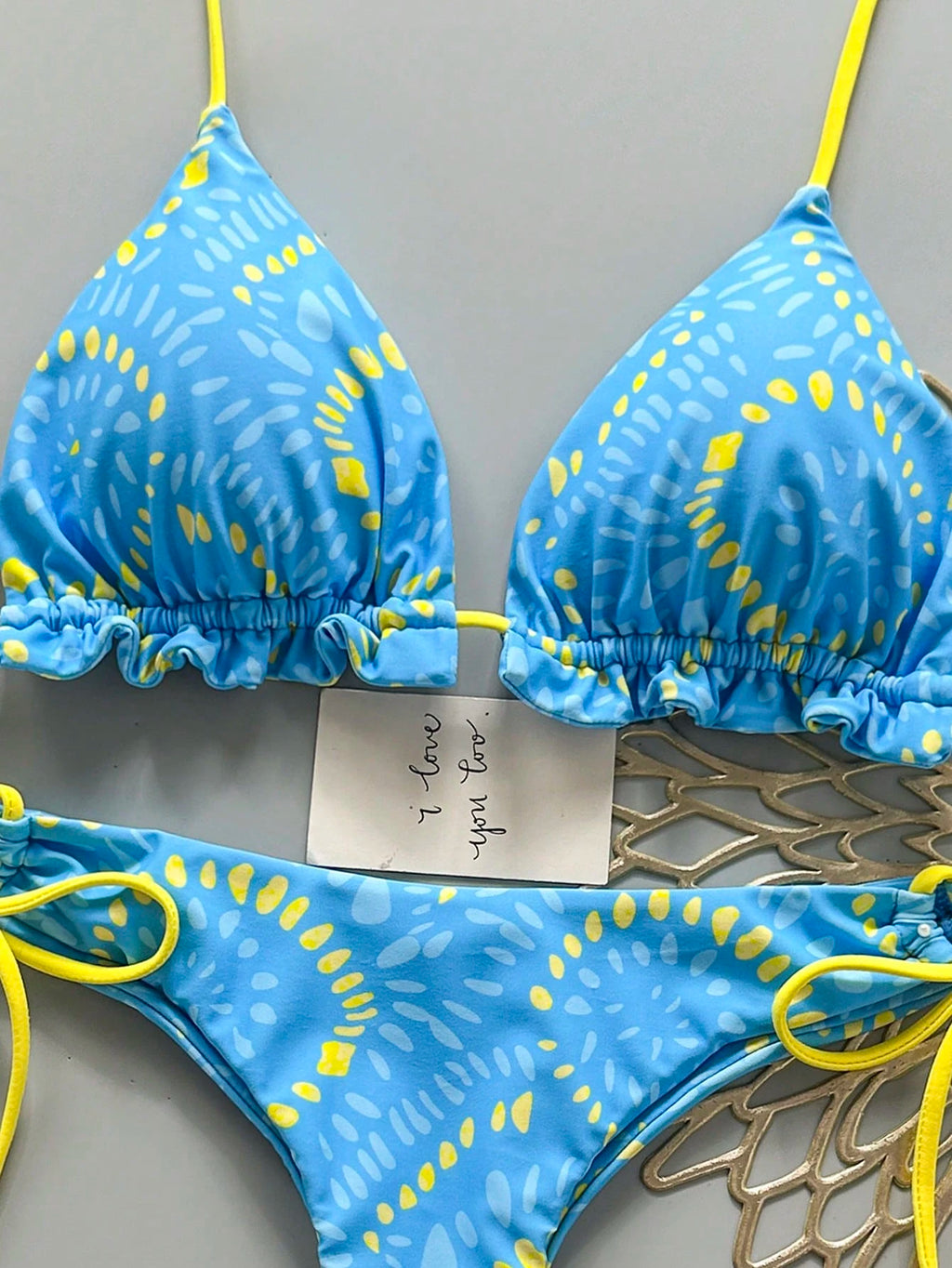 2pcs Solid Color Casual Cute Elegant Sexy Tie-Up Pearl Ball Polka Dot Bohemian Bikini Swimwear, Beach - image 9