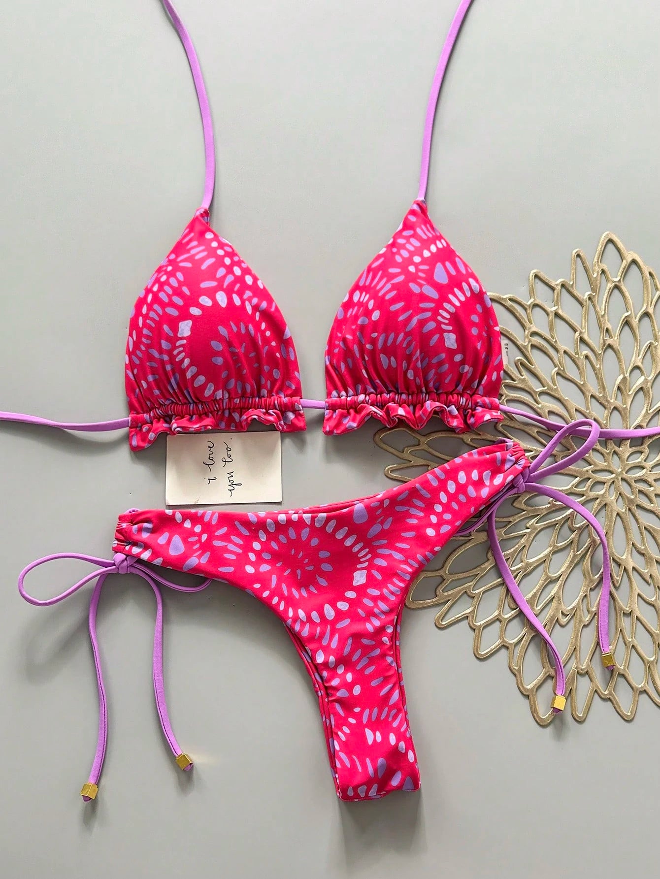 2pcs Solid Color Casual Cute Elegant Sexy Tie-Up Pearl Ball Polka Dot Bohemian Bikini Swimwear, Beach - image 16