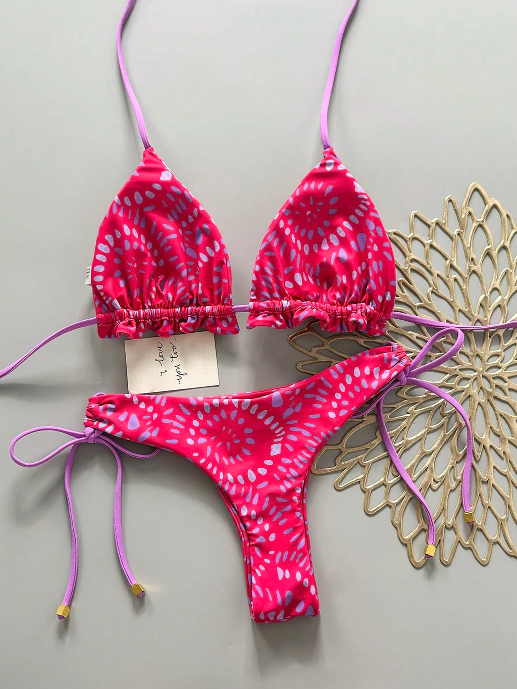 2pcs Solid Color Casual Cute Elegant Sexy Tie-Up Pearl Ball Polka Dot Bohemian Bikini Swimwear, Beach - image 17