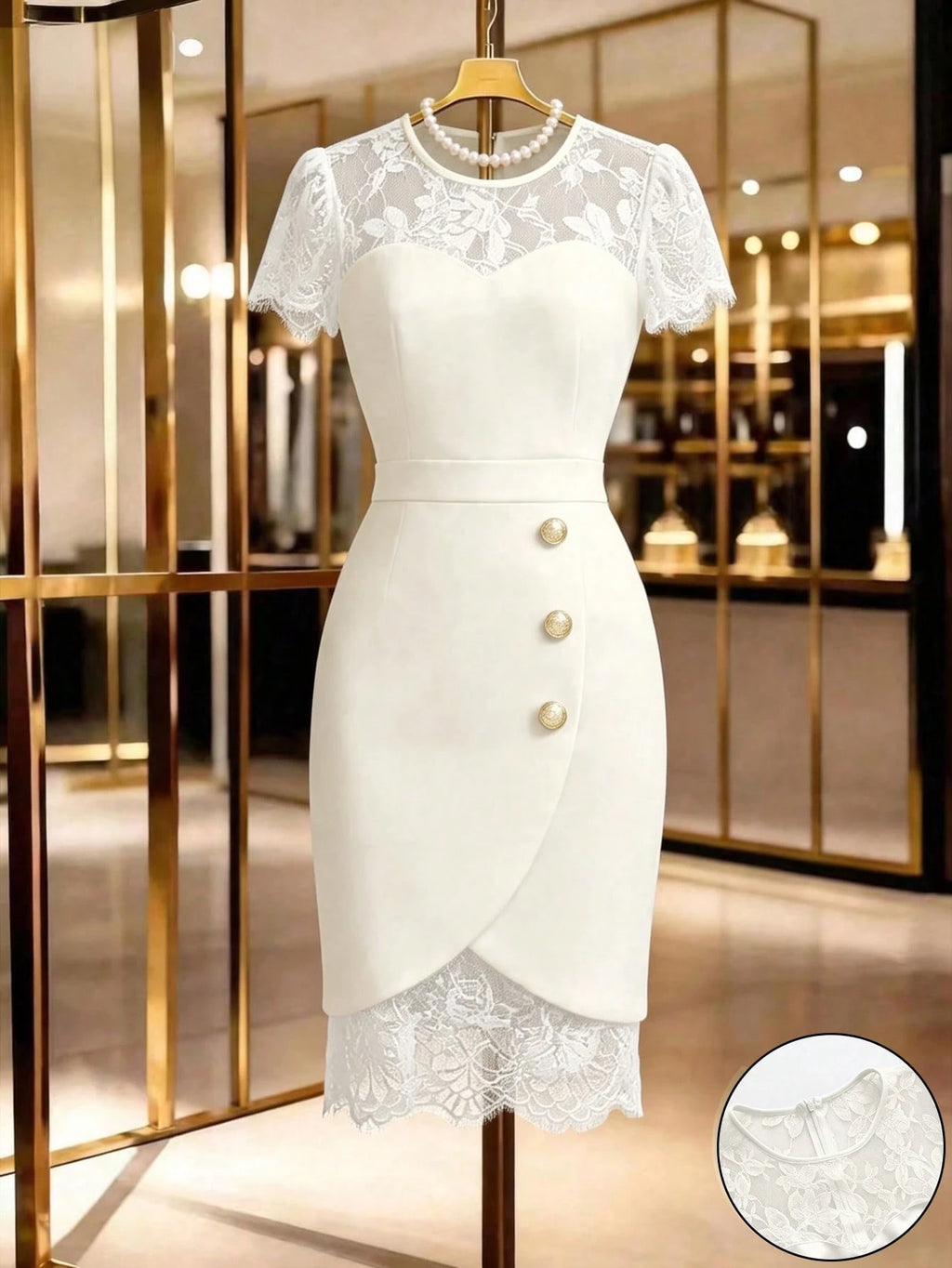 GlowEve Spring/Summer New Elegant Fitted Contrast Lace Sheer Heart Neck Low-Cut Waist Bodycon Mini Dress For - image 8