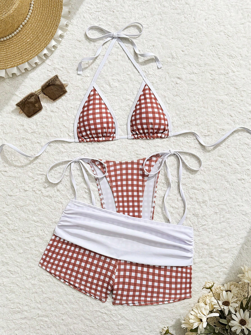 Costavie Blue And White Striped Summer Casual Beach Holiday Vacation 3-Piece Women Swimwear Set,Textured Knit - image 14