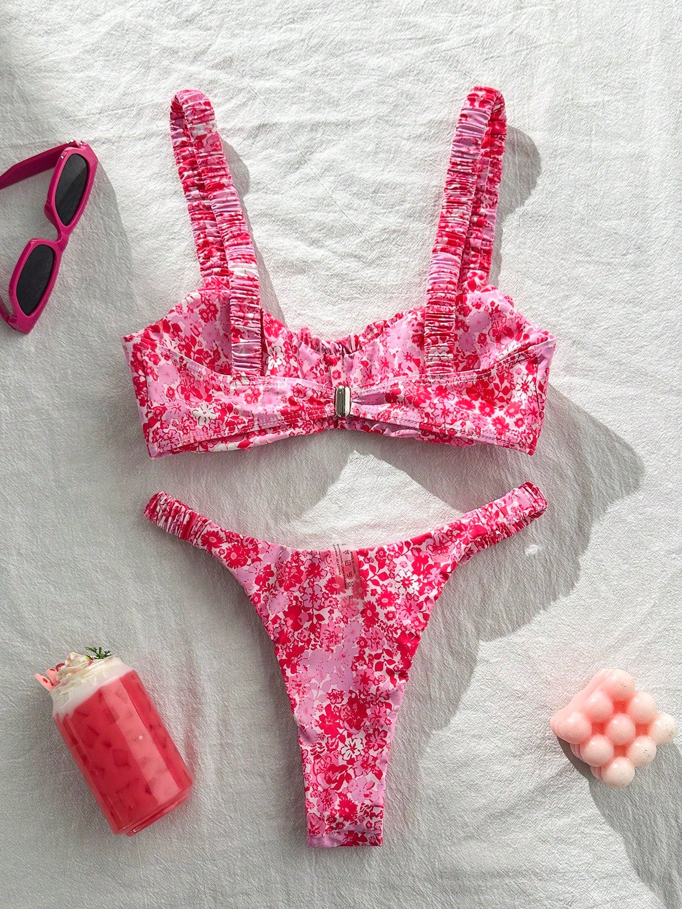 Swim Mod Women's Solid Color Ruched High Cut Sexy Bikini Set,