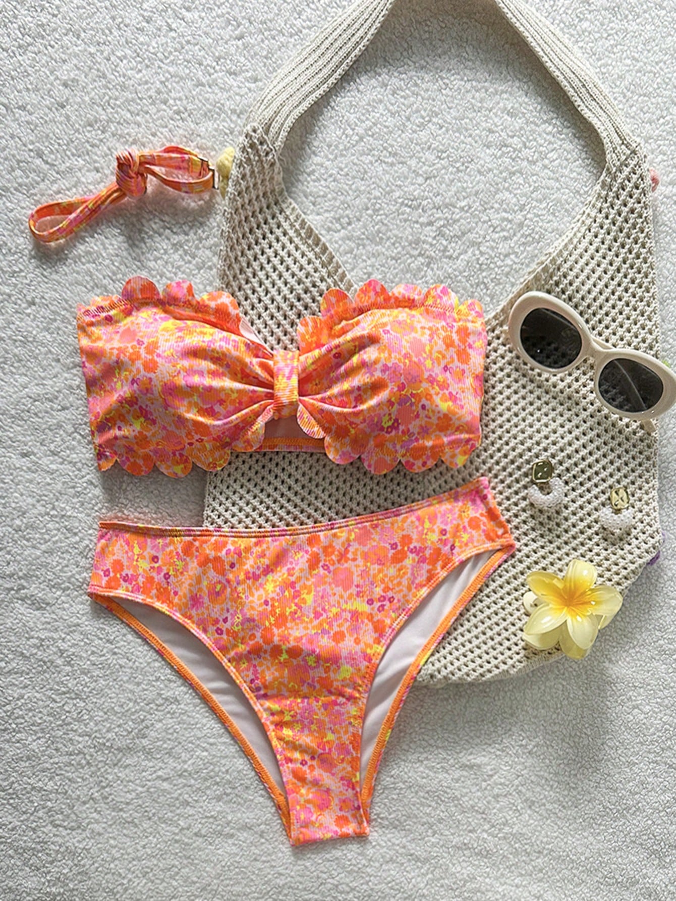 Swim Mod Women's Swimwear, Teenage Girl, Cutout Floral Trim,