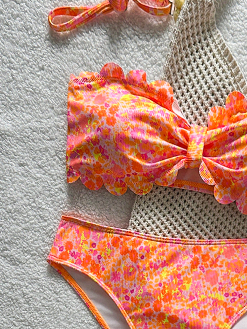 Swim Mod Women's Swimwear, Teenage Girl, Cutout Floral Trim,