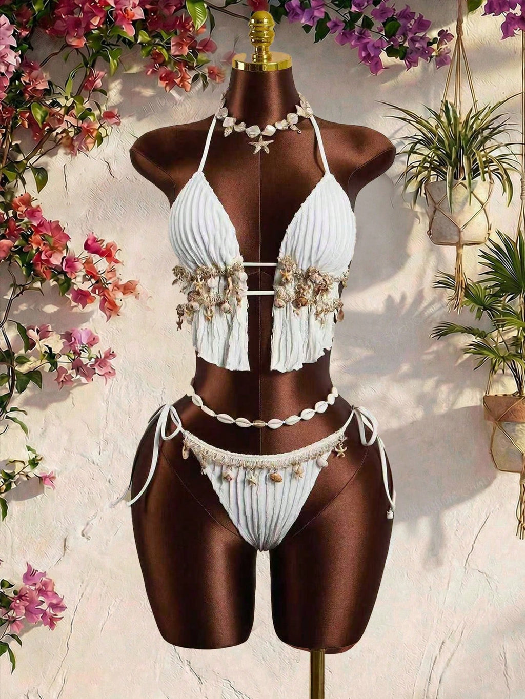 Zestiva Women's 2 Pieces Wavy Striped Shell Tape Splice Tie Neck