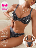 Swim DD+ Women's White With Black Polka Dots Bikini Set,70s Retro