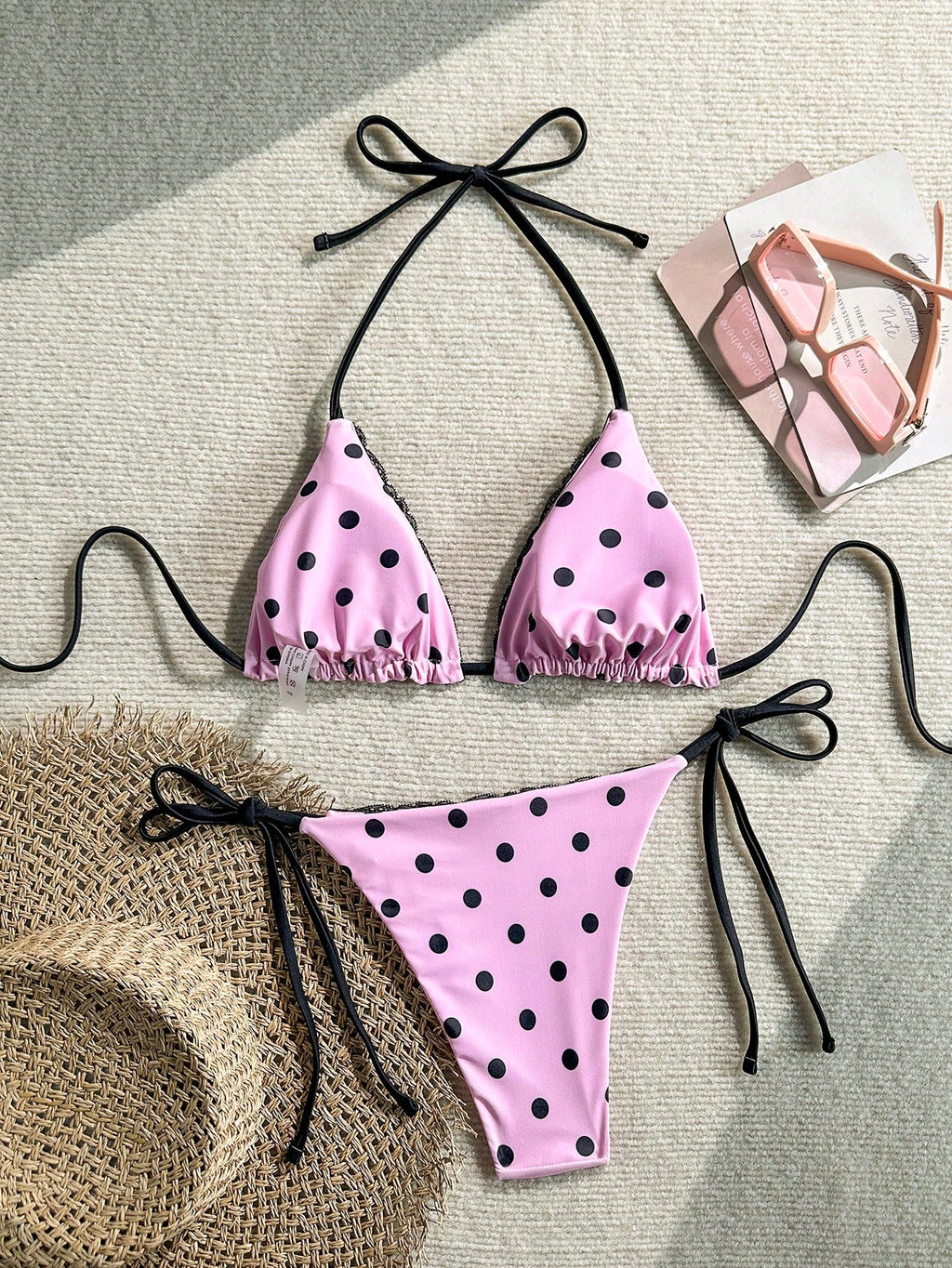 Swim Mod 2pcs/Set Women Summer Beach Lace Polka Dot Print Halter Tie