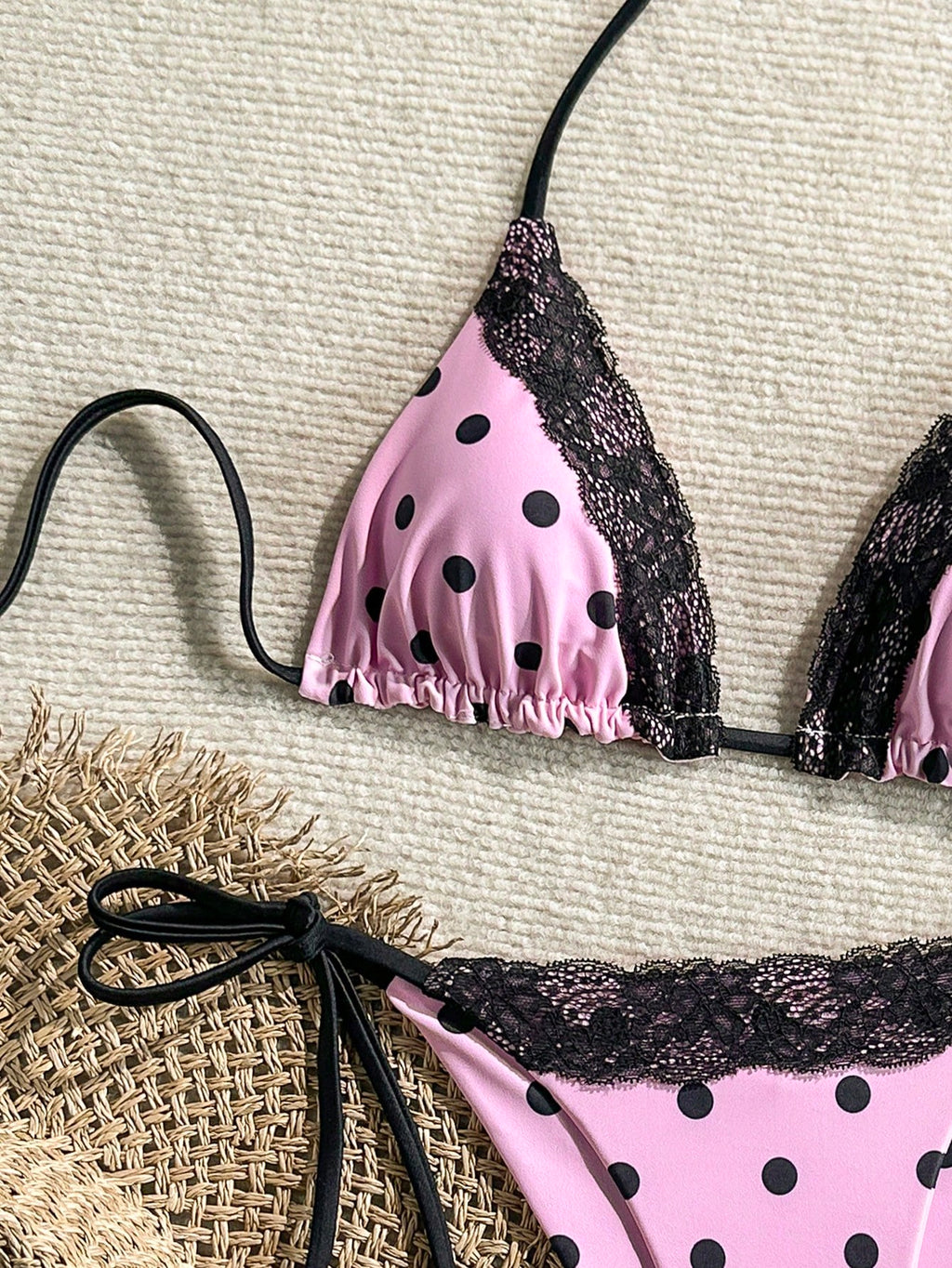Swim Mod 2pcs/Set Women Summer Beach Lace Polka Dot Print Halter Tie