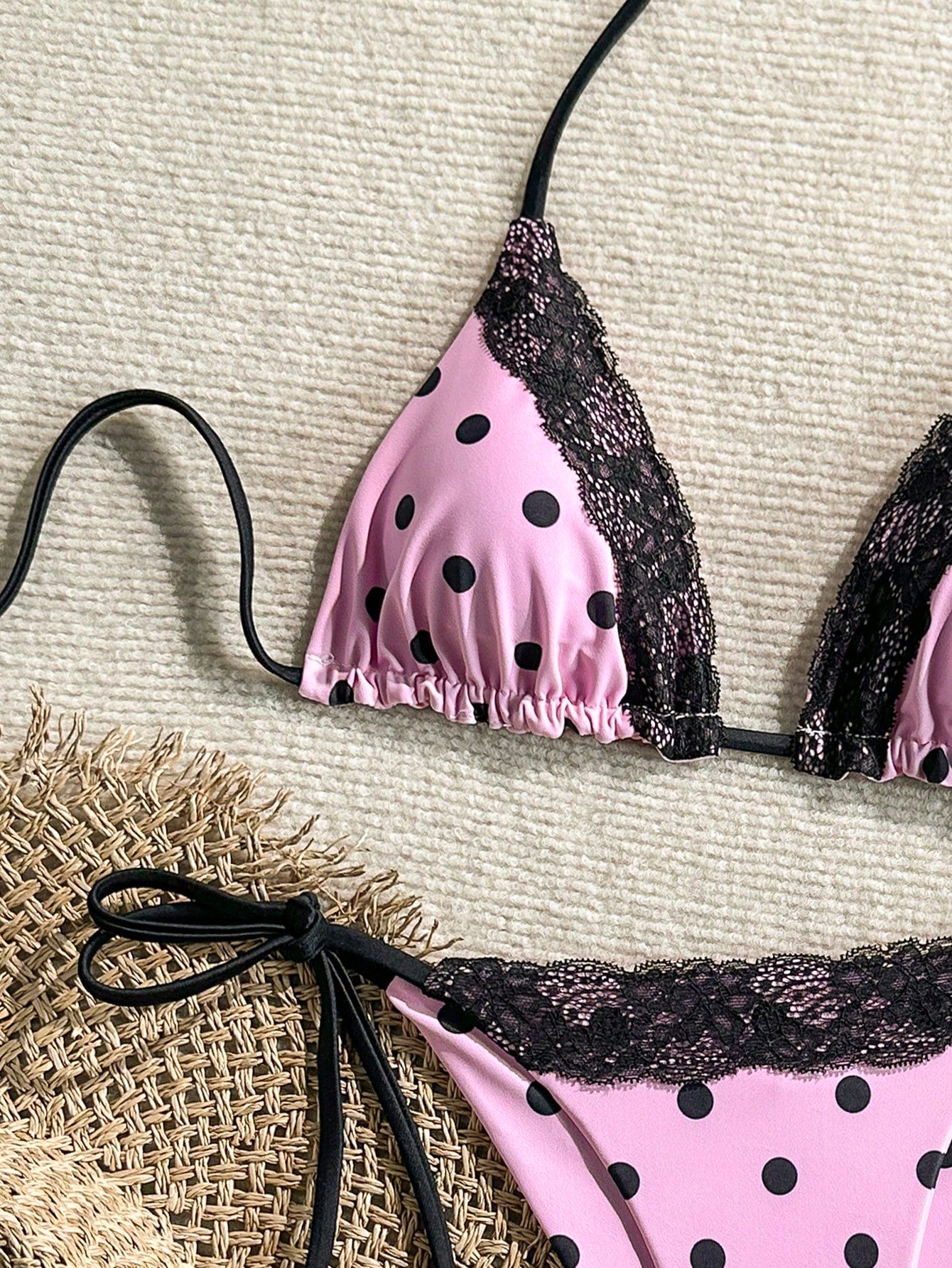 Swim Mod 2pcs/Set Women Summer Beach Lace Polka Dot Print Halter Tie