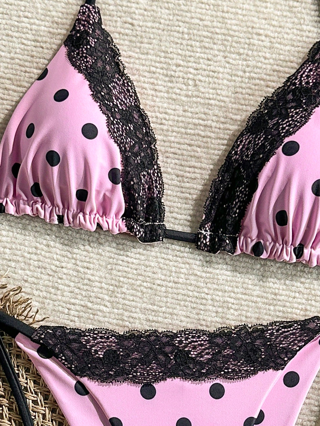 Swim Mod 2pcs/Set Women Summer Beach Lace Polka Dot Print Halter Tie