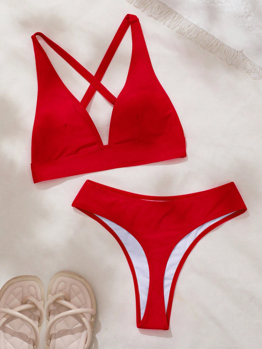 Swim Women's Solid Color Criss-Cross Back Sexy Bikini Swimsuit Set, Summer Beach - image 13