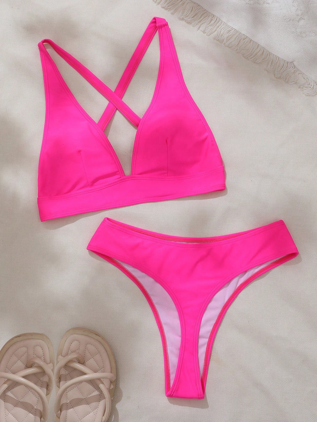 Swim Women's Solid Color Criss-Cross Back Sexy Bikini Swimsuit Set, Summer Beach - image 9