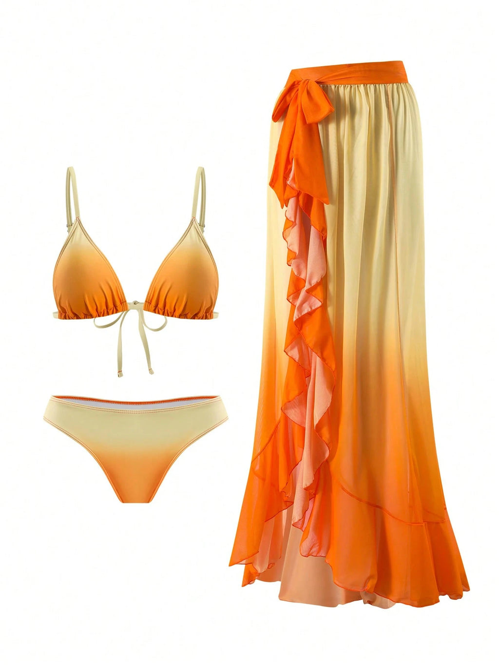 Swim SXY Summer New Women's 3-Piece Beach Set Gradient Print Random