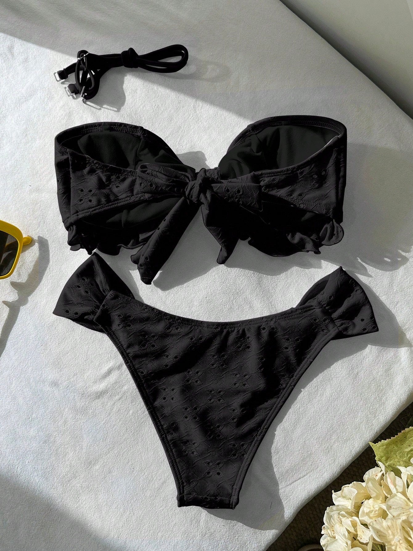 Swim Vcay Spring/Summer Solid Color Strap Jacquard Fabric Wireless