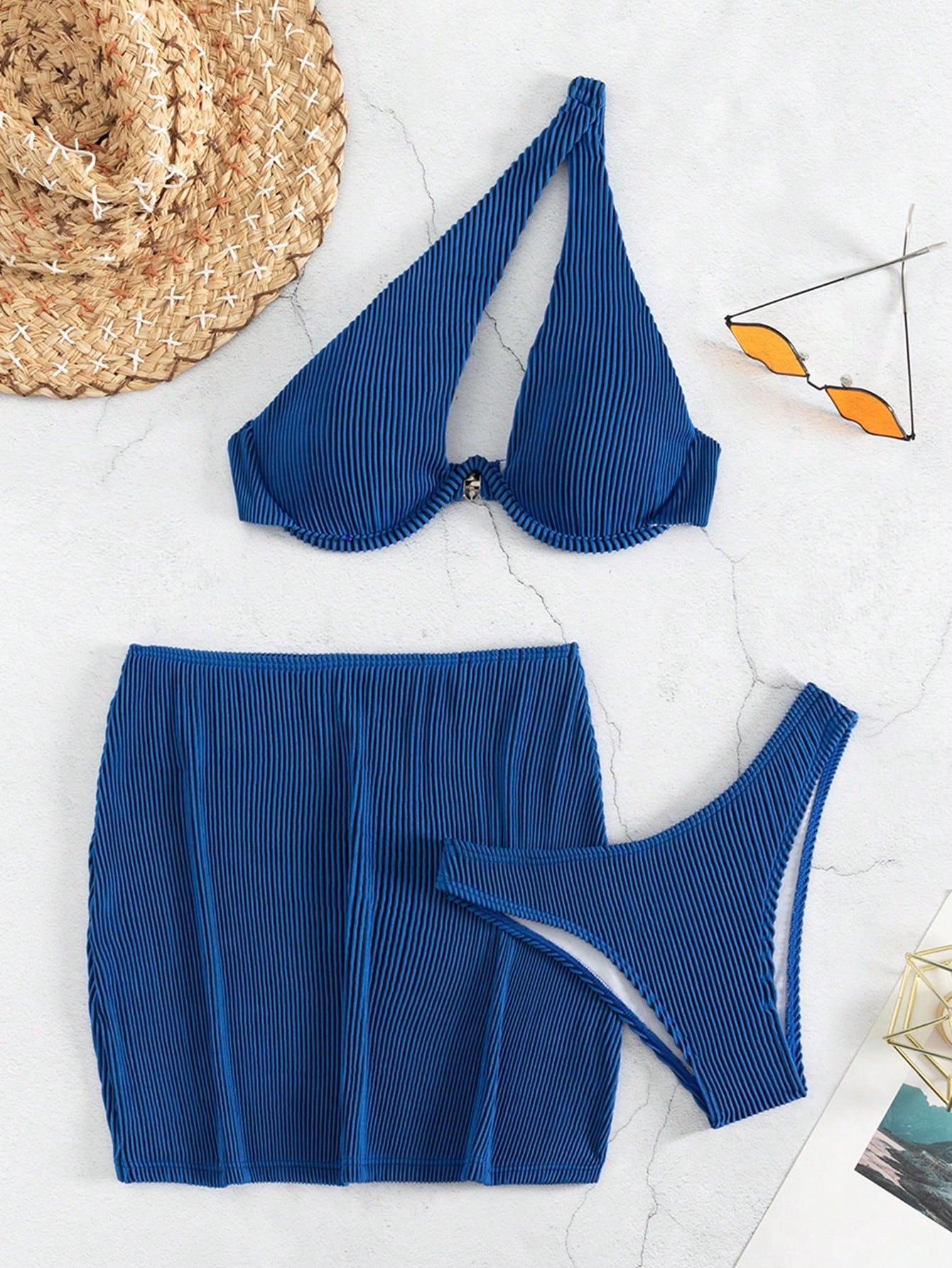 Swim SXY Summer Beach Rib Cut-Out Underwire Bikini With Beach Skirt