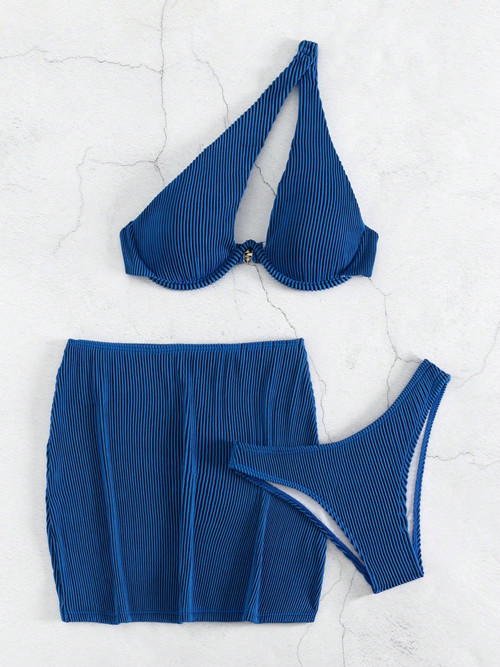 Swim SXY Summer Beach Rib Cut-Out Underwire Bikini With Beach Skirt