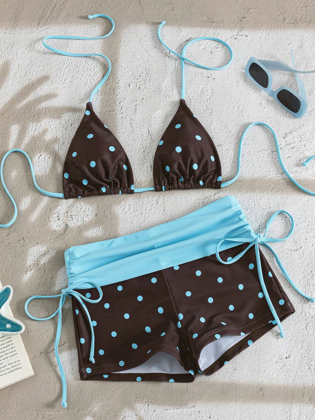 Swim Mod Women's Brown And Blue Polka Dot 2-Piece Bikini Swimwear