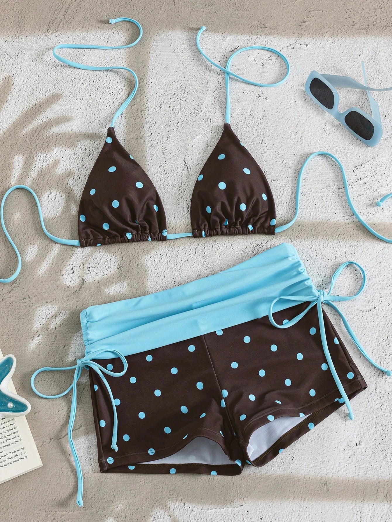 Swim Mod Women's Brown And Blue Polka Dot 2-Piece Bikini Swimwear