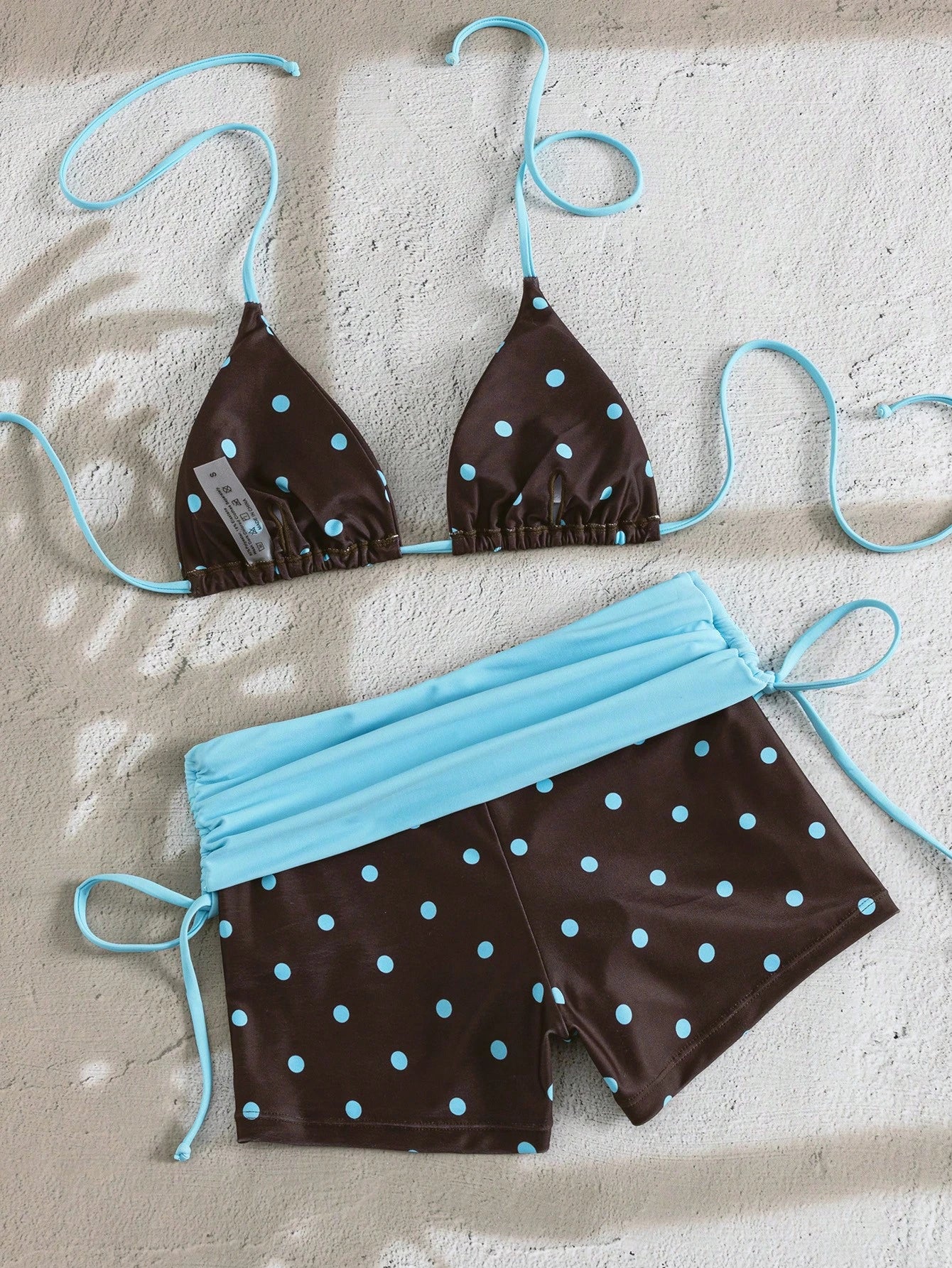 Swim Mod Women's Brown And Blue Polka Dot 2-Piece Bikini Swimwear