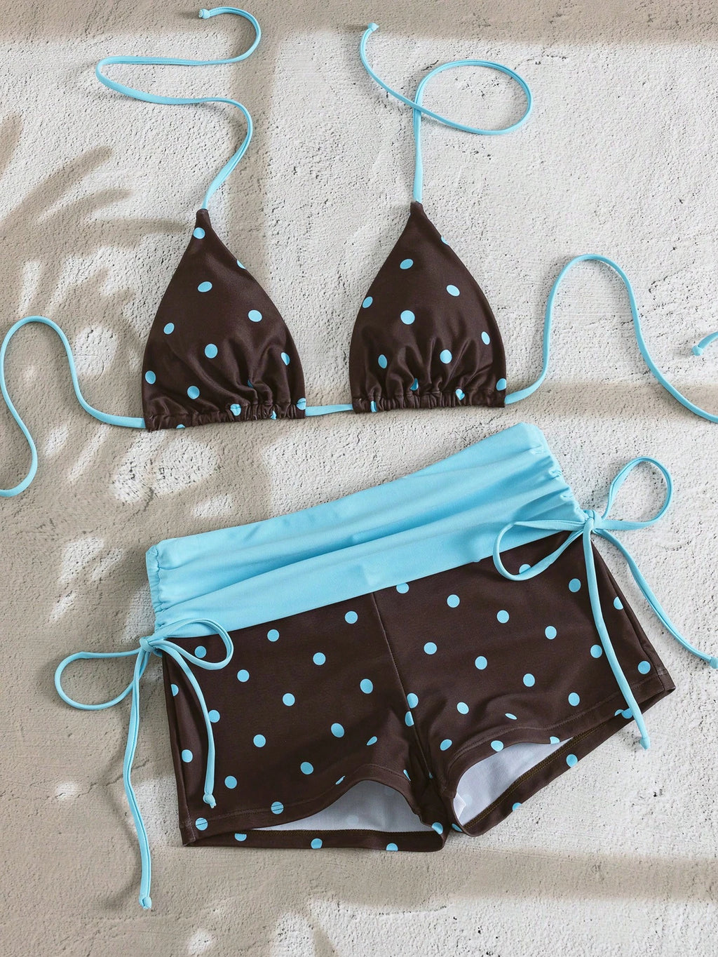 Swim Mod Women's Brown And Blue Polka Dot 2-Piece Bikini Swimwear