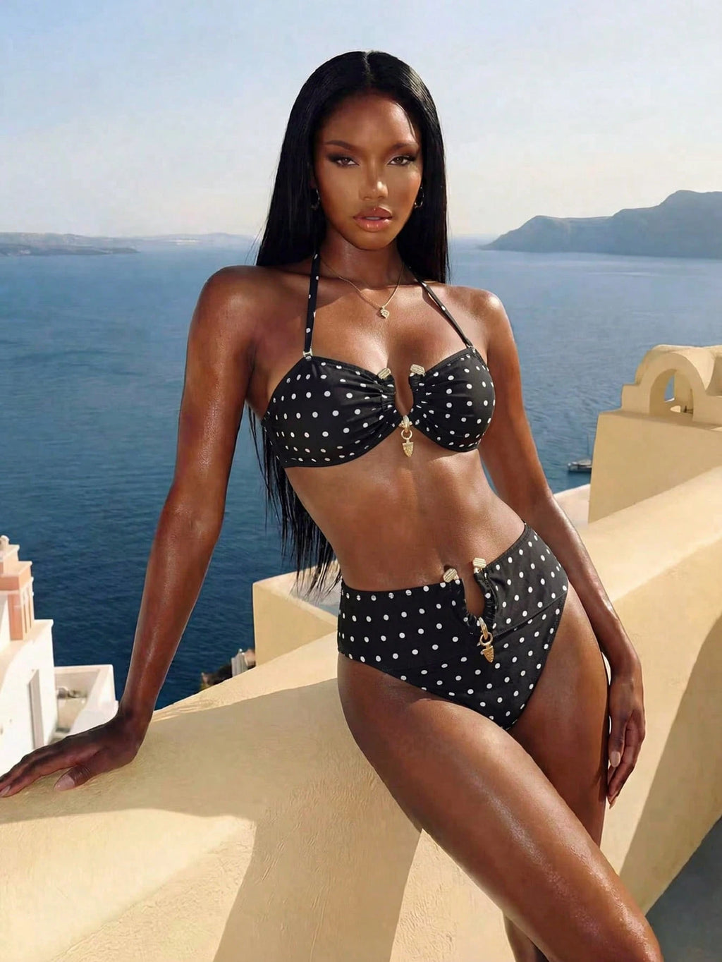 Swim SXY Sexy Ombre Leopard Print Gold Accessories Bandeau Bikini