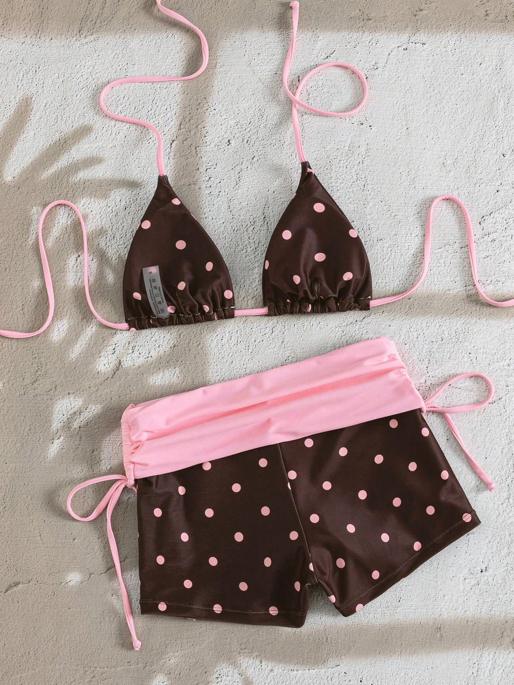 Swim Mod Women's Brown And Blue Polka Dot 2-Piece Bikini Swimwear