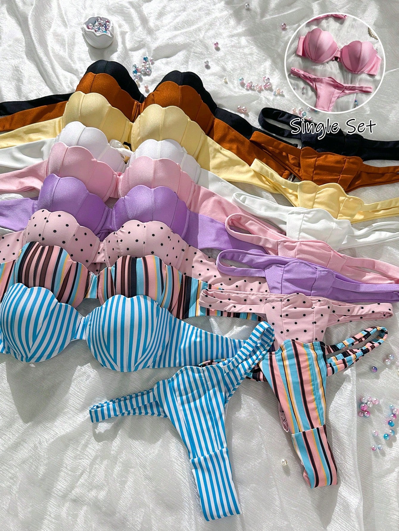 Swim Mod Petal Patchwork Hard Cup Detachable Strap Solid Color Sexy 2 Pieces Swimwear - image 8