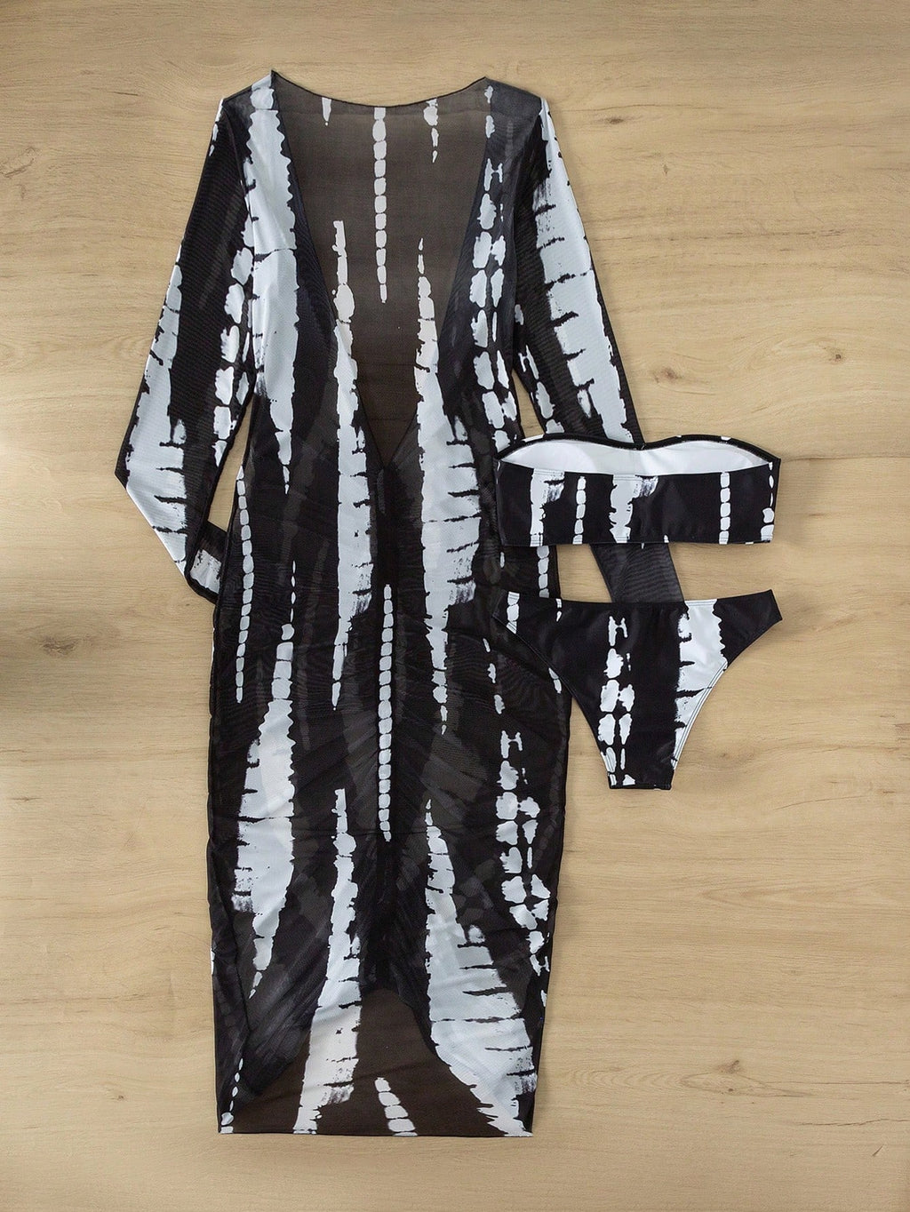 Swim Summer Beach Allover Print Bikini Set & Bandeau Top & Bikini &