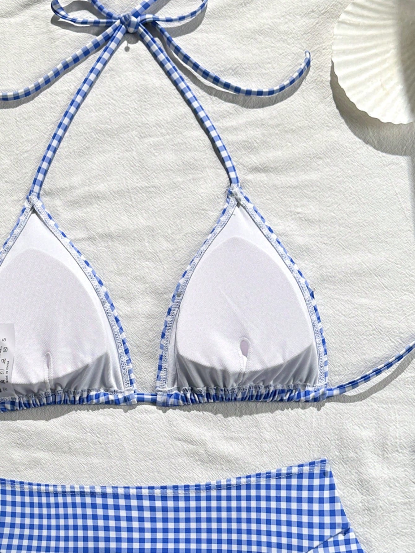 Summer Women's Fashion Cute Blue & White Plaid Print Halter Bikini
