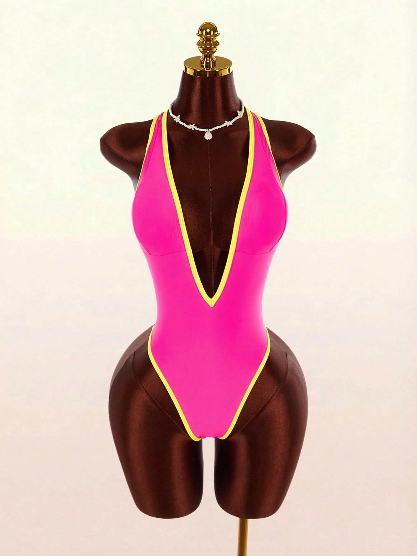 Amplova 1pc Women's Elegant Black One-Piece Swimsuit, Deep V-Neck