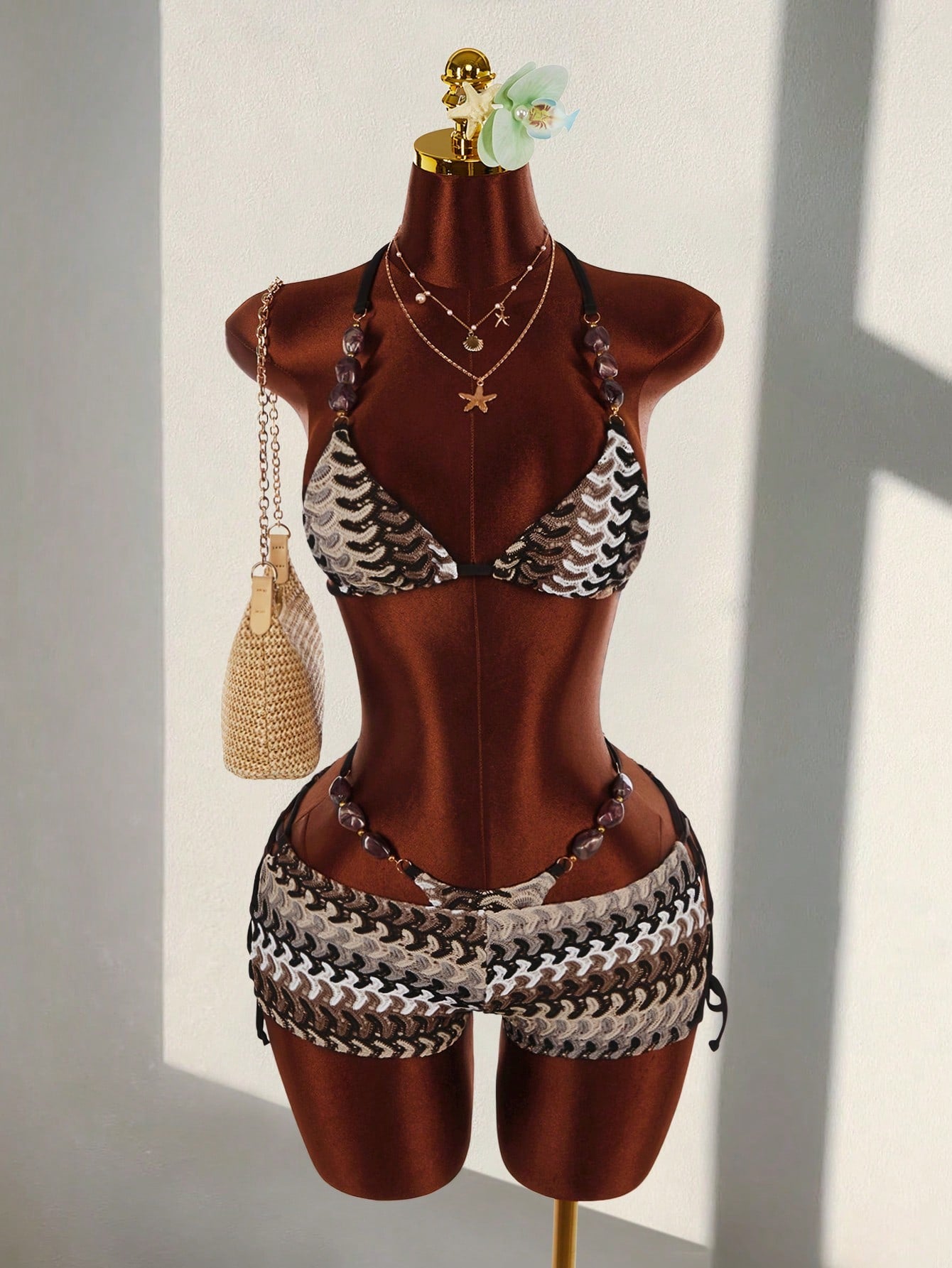 Amplova Women's Turquoise Beaded Strap Bohemian Crochet Bikini