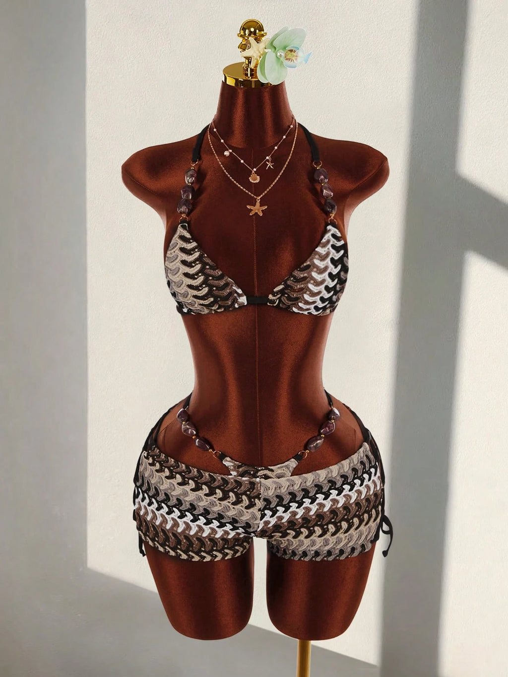 Amplova Women's Turquoise Beaded Strap Bohemian Crochet Bikini