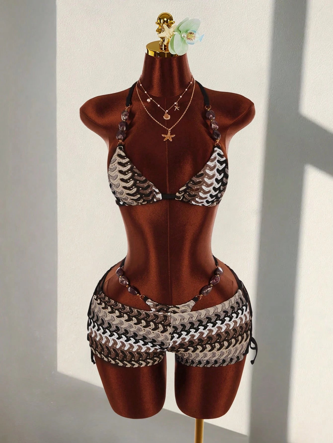 Amplova Women's Turquoise Beaded Strap Bohemian Crochet Bikini