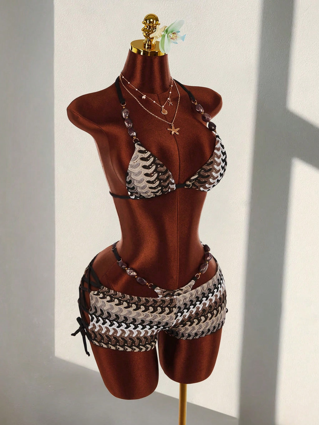 Amplova Women's Turquoise Beaded Strap Bohemian Crochet Bikini
