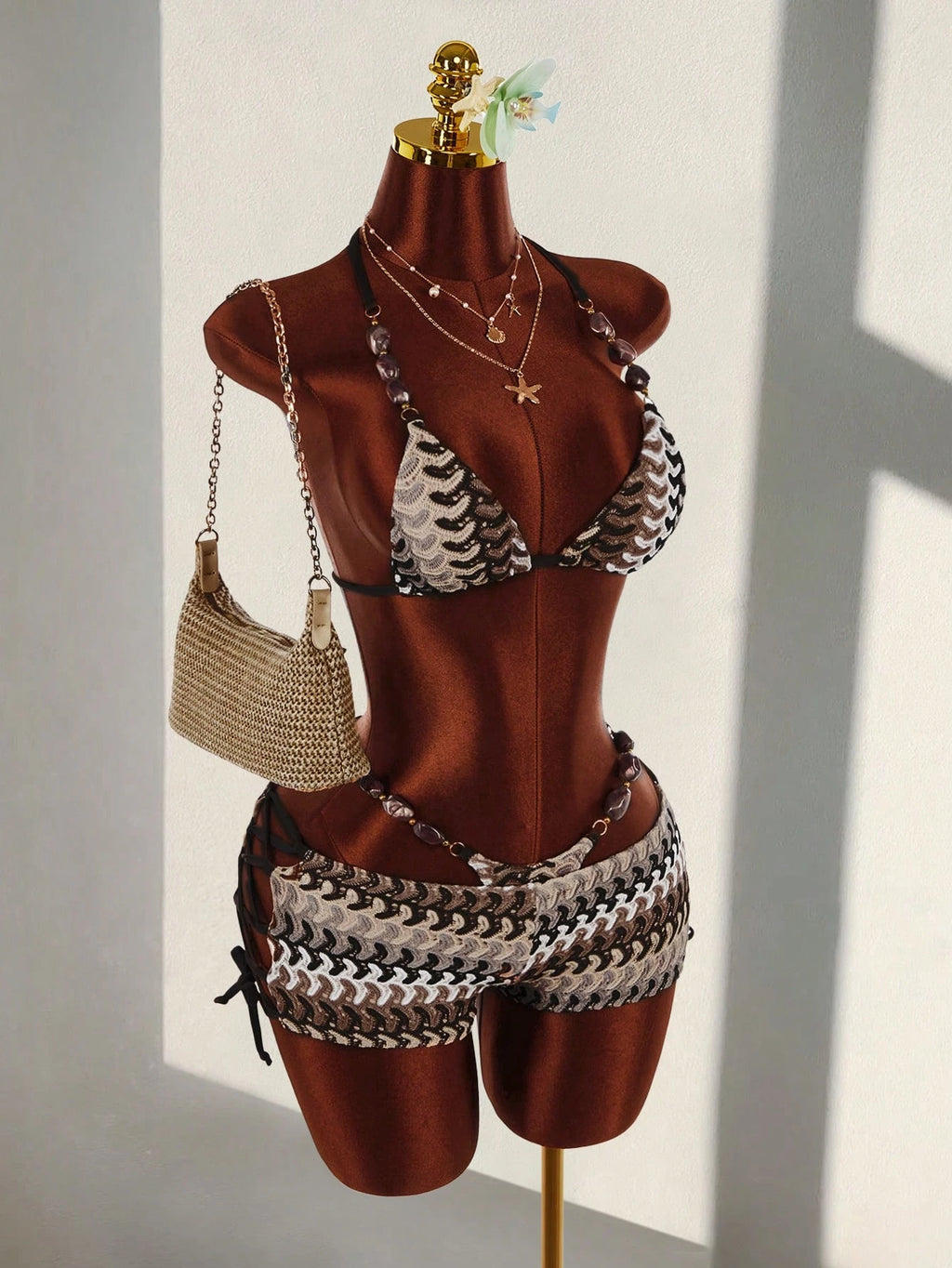 Amplova Women's Turquoise Beaded Strap Bohemian Crochet Bikini