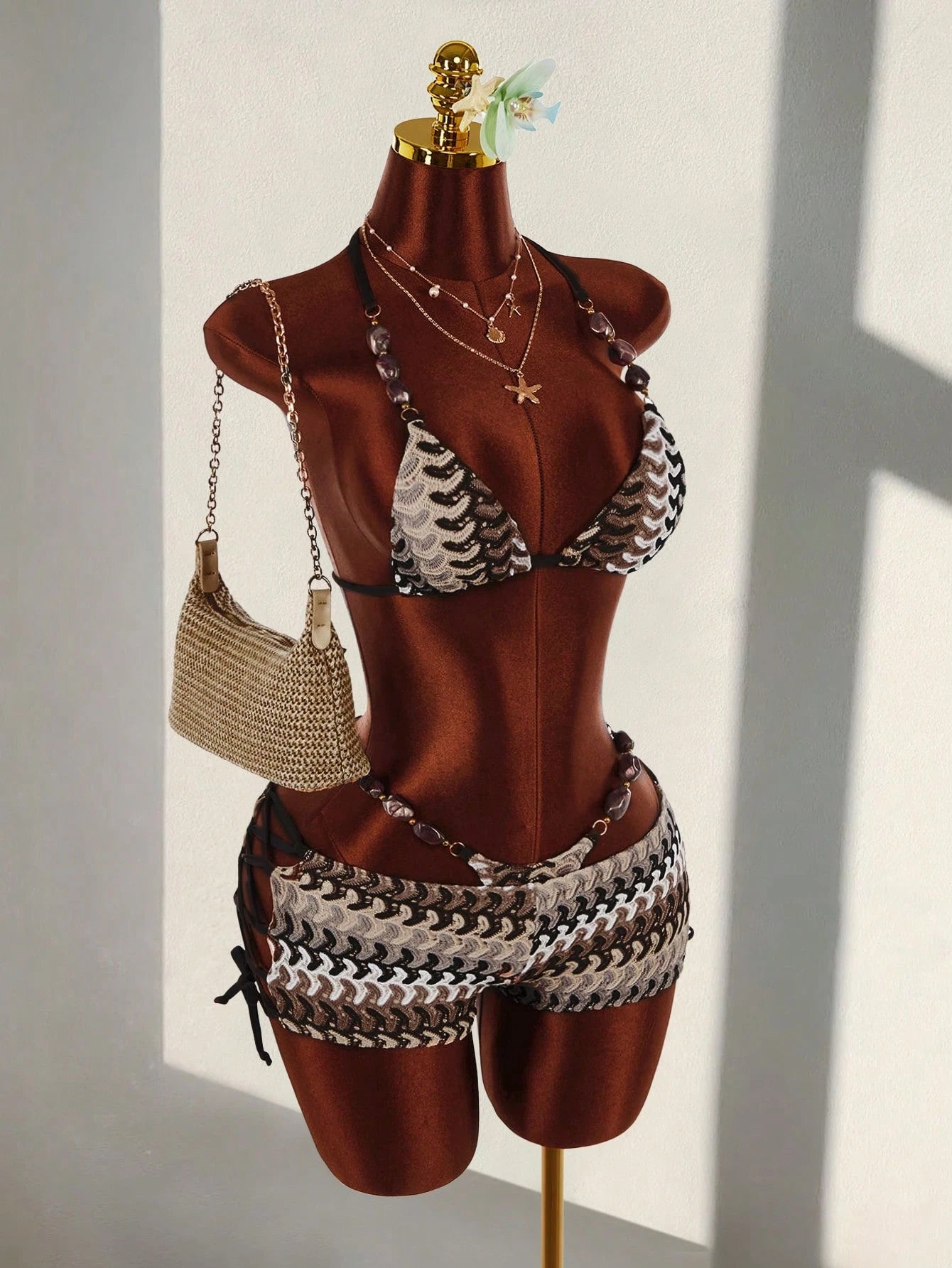 Amplova Women's Turquoise Beaded Strap Bohemian Crochet Bikini