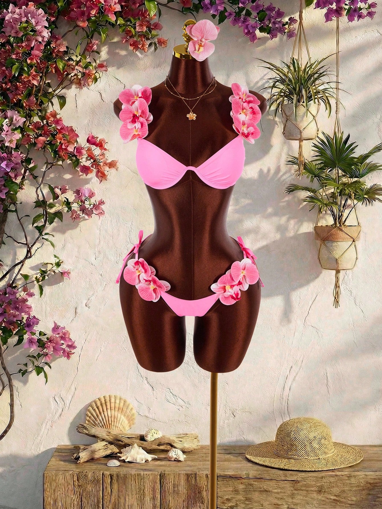 Amplova Women's 3D Orchid Flower Swimwear, & Avant-Garde, Suitable