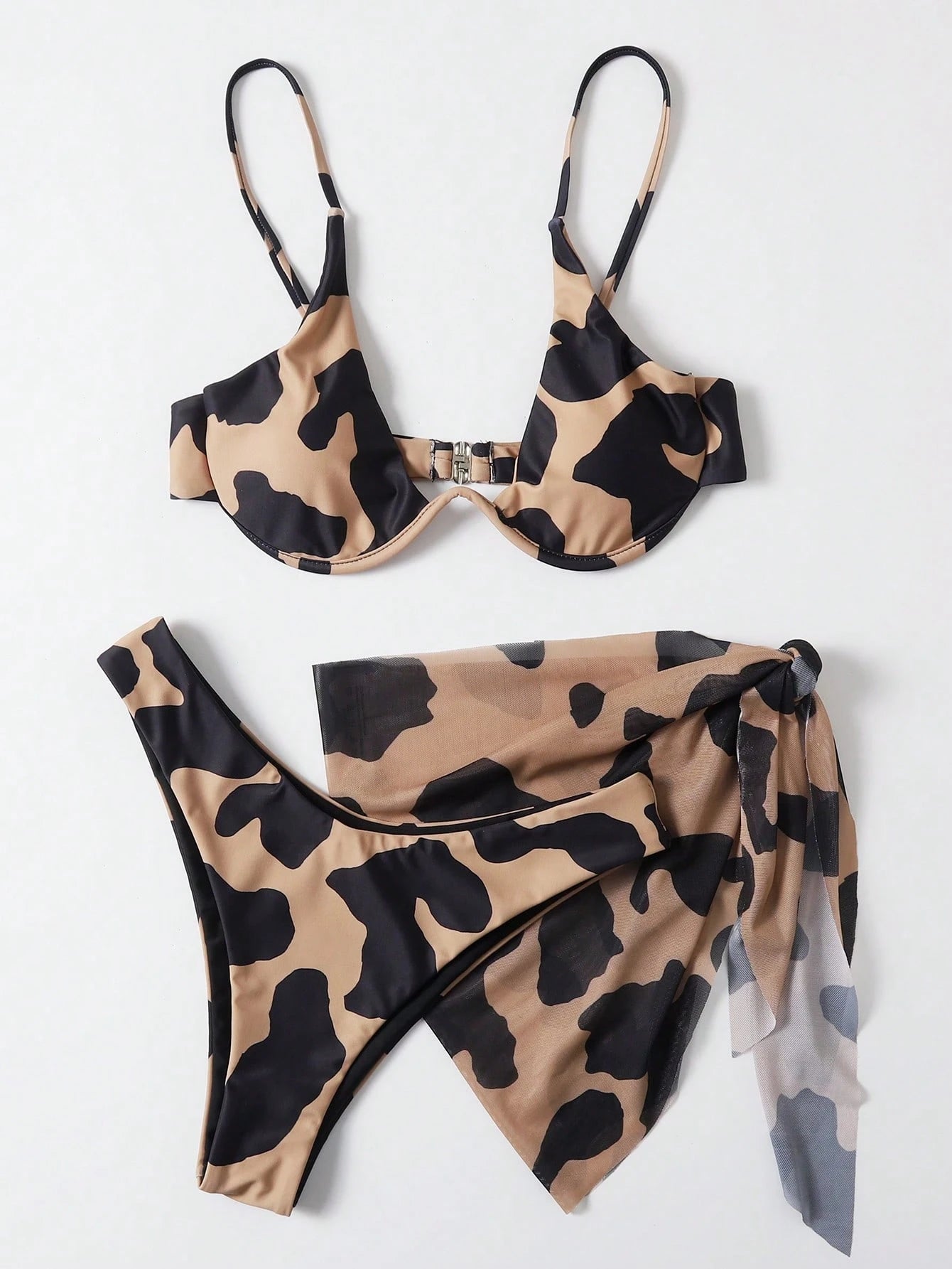 Swim Summer Beach 3packs Cow Print Underwire Bikini Set & Beach Skirt - image 5
