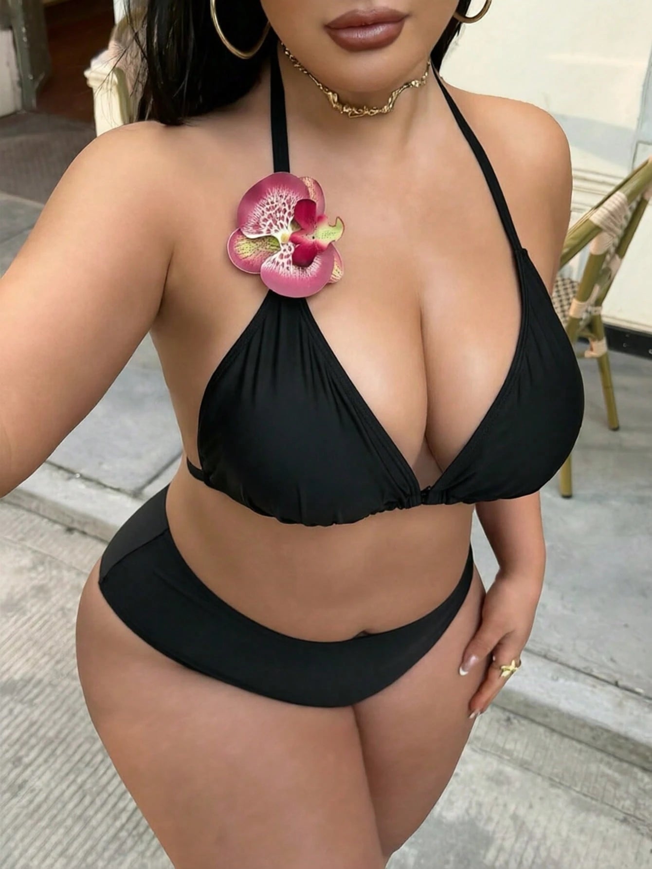 Swim SXY Plus Size 3pcs Floral Accent Solid Color Sexy Women Swimwear Set - image 7