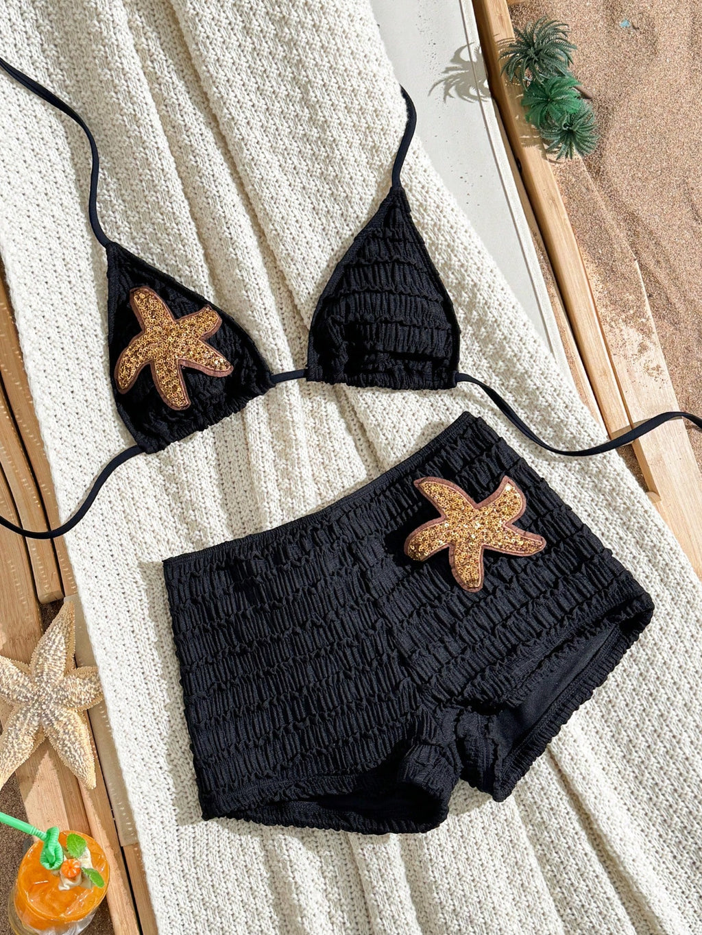 Swim SXY Summer Spring New Multi-Color Goose Yellow Textured Fabric Ocean Starfi