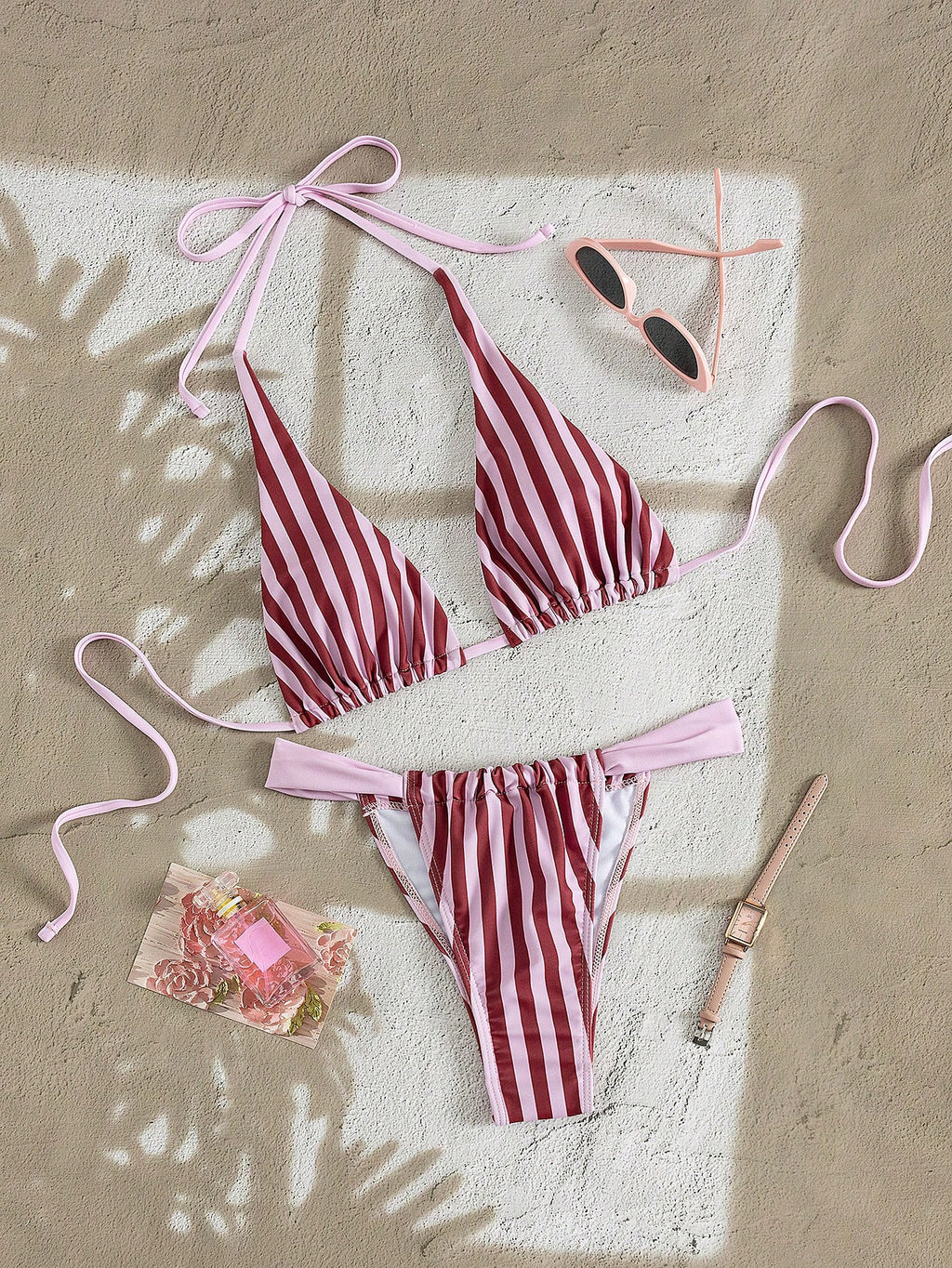 Women's Sexy Blue & Brown Polka Dot Bikini Set, Suitable For Beach,