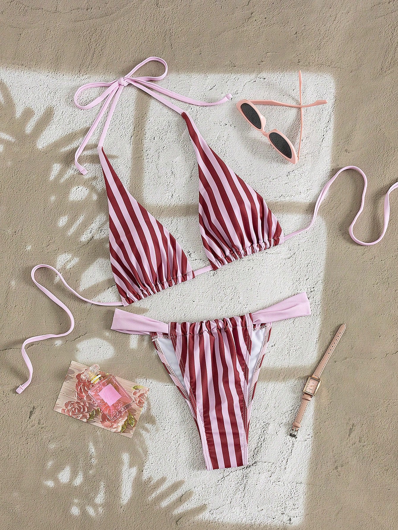 Women's Sexy Blue & Brown Polka Dot Bikini Set, Suitable For Beach,