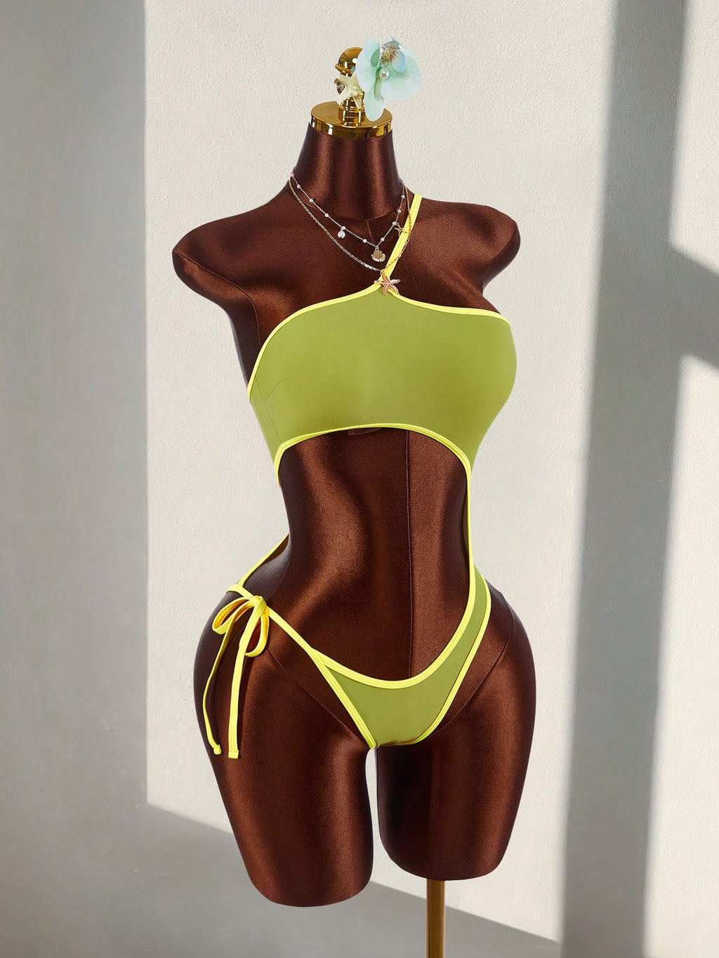 Amplova Women's One-Piece Backless Swimsuit With Cutout Waist,Olive Green,Summer,Cute,Beach,Contrast Color, & - image 3